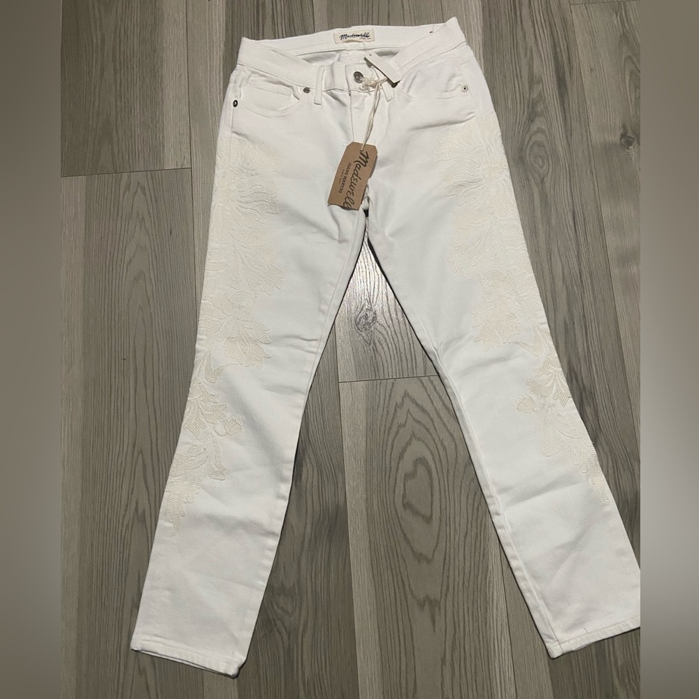 Madewell White Embroidered Jeans Size 24 NWT